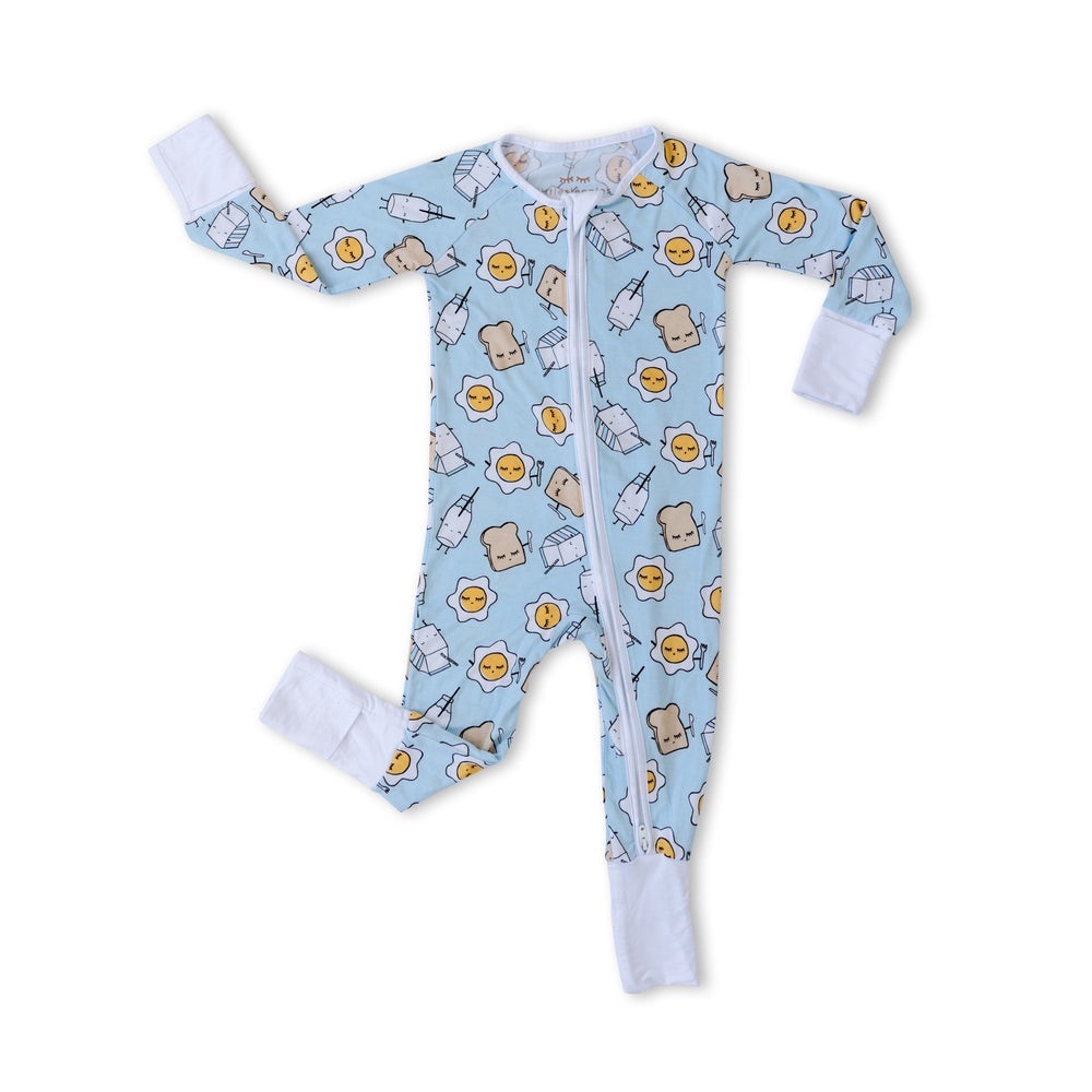 Little Sleepies Blue Breakfast Print Zip Footless Pajamas